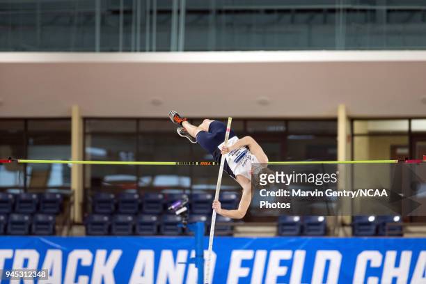 Jacob Converse, of SUNY-Geneseo competes in the pole vault during the Division III Men's and Women's Indoor Track & Field Championships held at the...