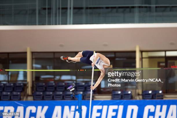 Jacob Converse, of SUNY-Geneseo, competes in the pole vault during the Division III Men's and Women's Indoor Track & Field Championships held at the...