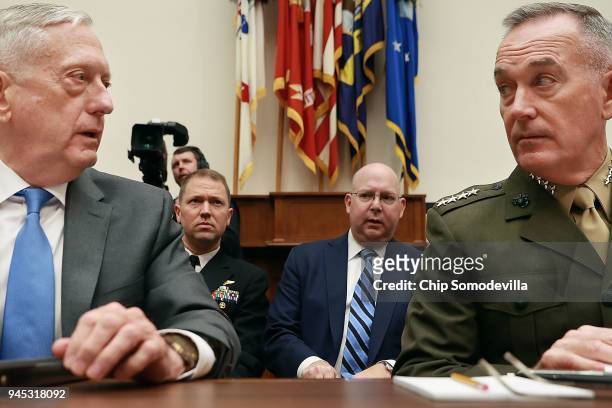 Defense Secretary James Mattis and Chairman of the Joint Chiefs of Staff Gen. Joseph Dunford prepare to testify before the House Armed Services...