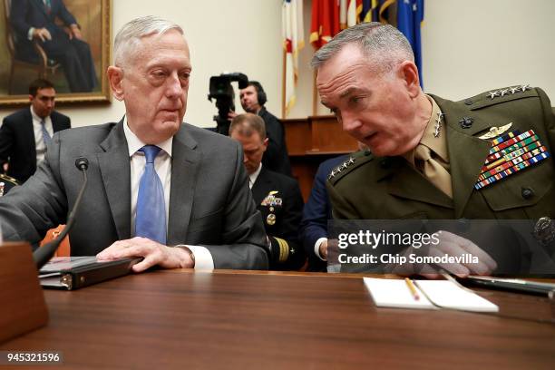 Defense Secretary James Mattis and Chairman of the Joint Chiefs of Staff Gen. Joseph Dunford prepare to testify before the House Armed Services...