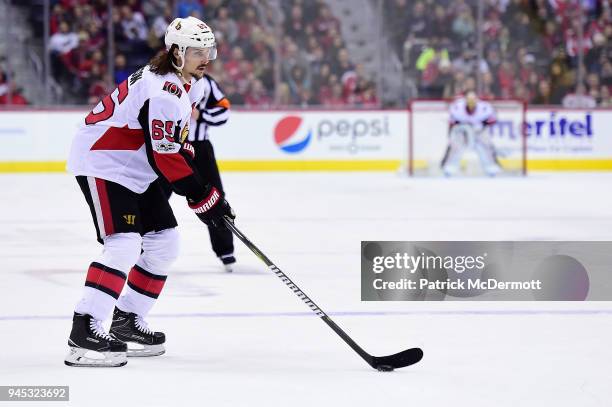 Erik Karlsson of the Ottawa Senators skates with the puck in the second period against the Washington Capitals at Capital One Arena on November 22,...