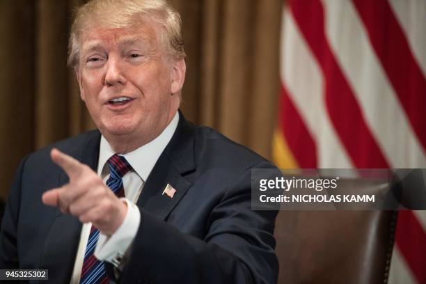 President Donald Trump speaks during a meeting with governors and members of Congress on agriculture at the White House in Washington, DC, on April...