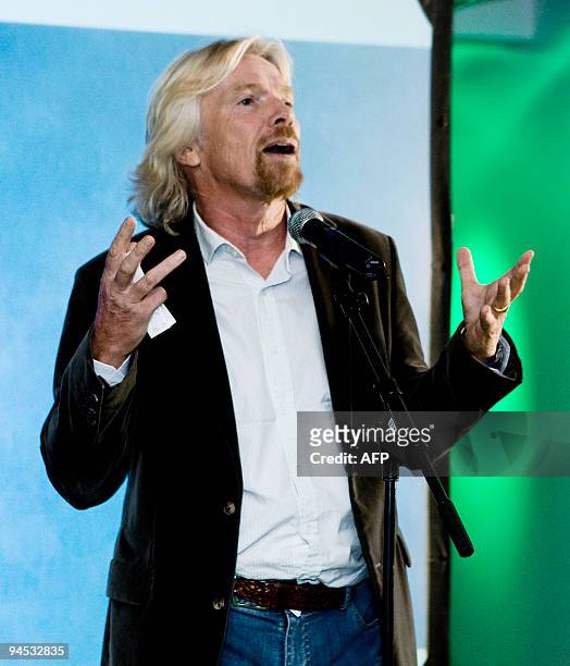 Hand Out showing co Founder of The Carbon War Room, Sir Richard Branson delivering a speech as The Carbon War Room on December 16, 2009 hosted an...