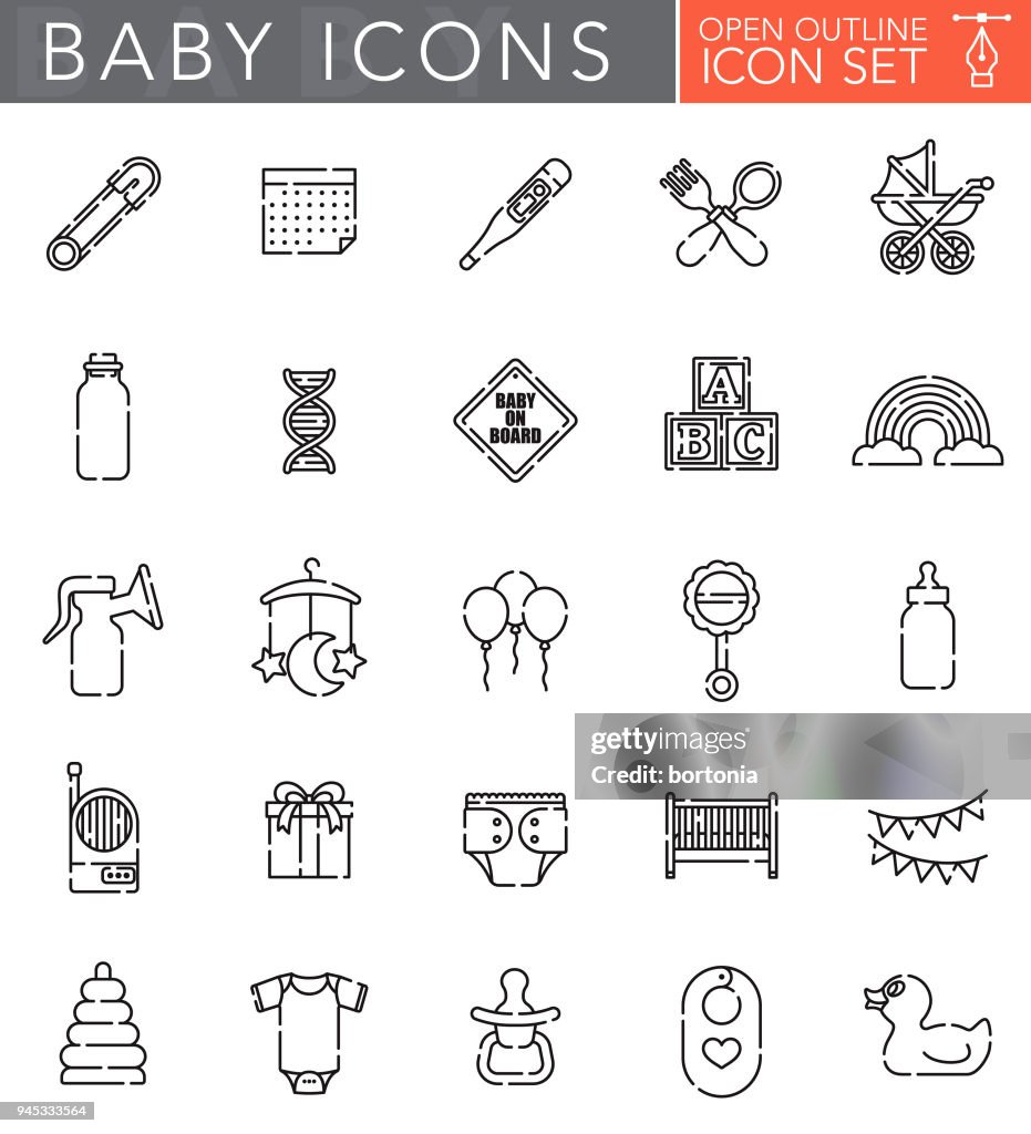 Conjunto de iconos de contorno abierto de bebé