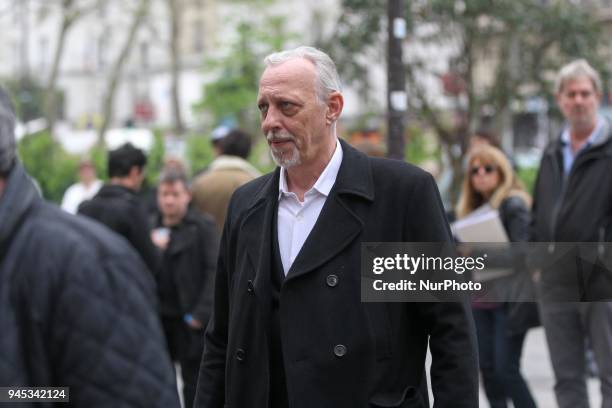 French composer, singer and actor Tom Novembre arrives at the Cirque dHiver Bouglione in Paris for the funeral of French singer Jacques Higelin on...