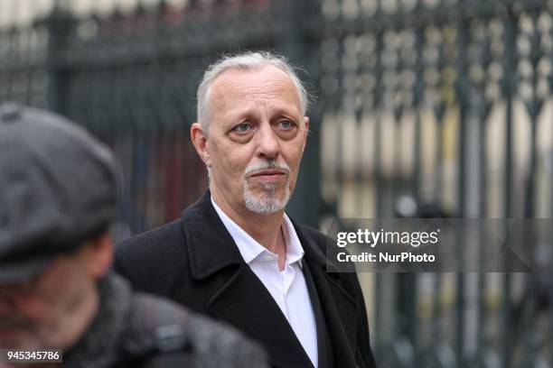 French composer, singer and actor Tom Novembre arrives at the Cirque dHiver Bouglione in Paris for the funeral of French singer Jacques Higelin on...