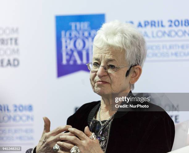 British children books author dame Jaqueline Wilson is giving a talk at the 2018 London Book Fair in Olympia Exhibition Centre in London, UK, on 12...