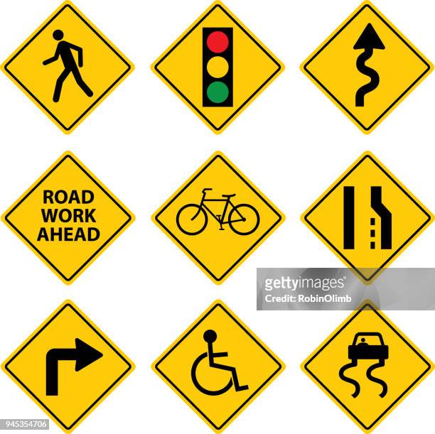 nine road signs - road signal stock illustrations