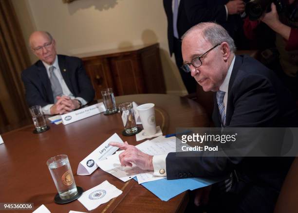 Director of the National Economic Council Lawrence Alan Kudlow attends a meeting on trade held by U.S. President Donald Trump with governors and...