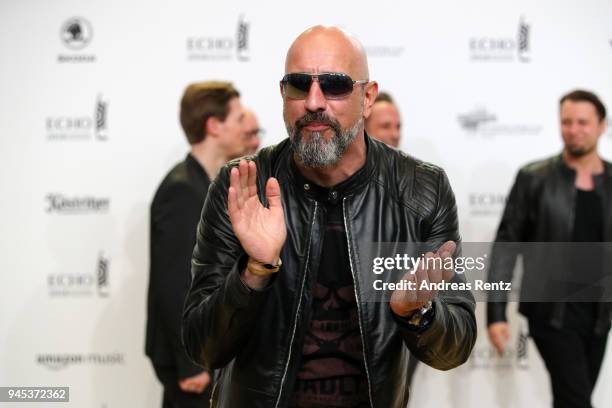 Alexander Wesselsky of the band 'Eisbrecher' arrives for the Echo Award at Messe Berlin on April 12, 2018 in Berlin, Germany.