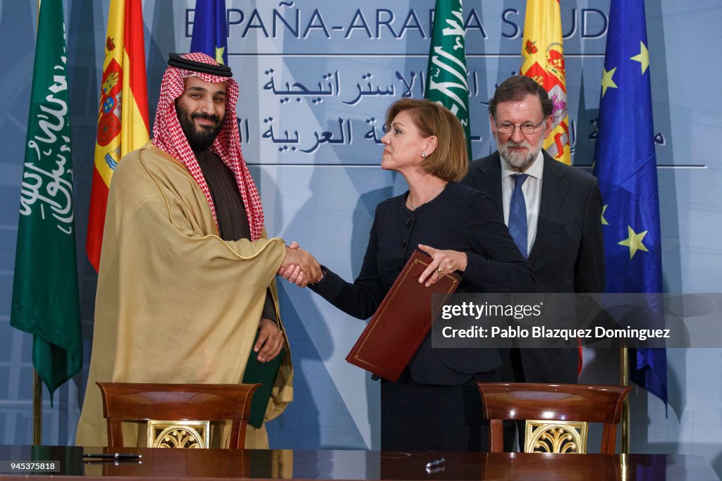 Spanish President Mariano Rajoy Receives Saudi Arabia Crown Prince Mohammed Bin Salman At Moncloa Palace
