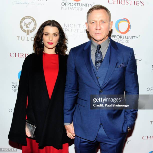 Rachel Weisz and Daniel Craig attend The Opportunity Network's 11th Annual Night of Opportunity Gala at Cipriani Wall Street on April 9, 2018 in New...