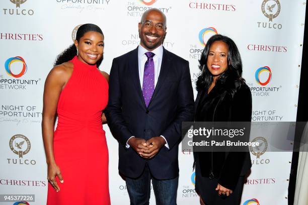 Gabrielle Union, Van Jones and Michelle Ebanks attend The Opportunity Network's 11th Annual Night of Opportunity Gala at Cipriani Wall Street on...