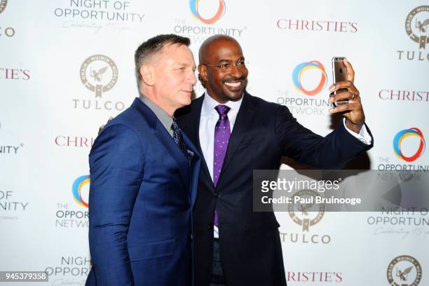 Daniel Craig and Van Jones attend The Opportunity Network's 11th Annual Night of Opportunity Gala at Cipriani Wall Street on April 9, 2018 in New...
