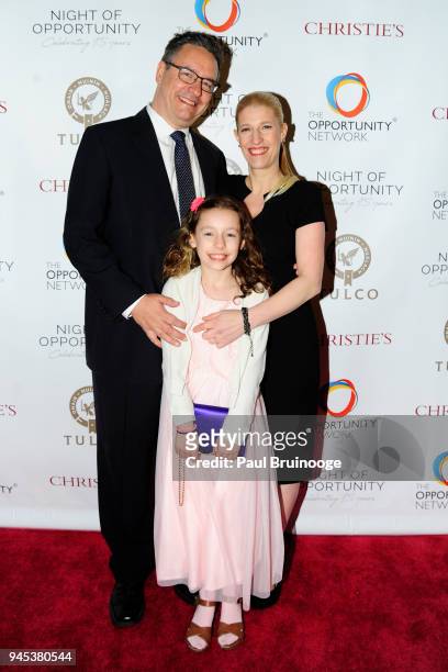 Greg Pliska, Margot Pliska and Jessica Pliska attend The Opportunity Network's 11th Annual Night of Opportunity Gala at Cipriani Wall Street on April...