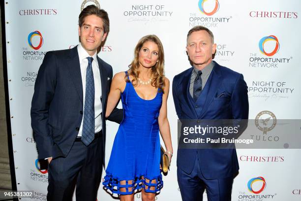 Scott Ostfeld, Jen Maxfield Ostfeld and Daniel Craig attend The Opportunity Network's 11th Annual Night of Opportunity Gala at Cipriani Wall Street...