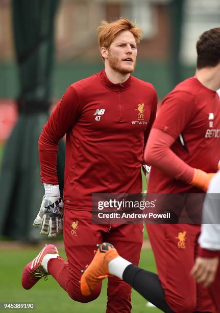 Adam Bogdan of Liverpool during a training session at Melwood Training Ground on April 12, 2018 in Liverpool, England.