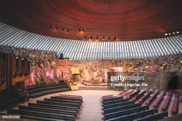 inside the famous temppeliaukio church also known as rock church, helsinki, finland - helsinki stock pictures, royalty-free photos & images