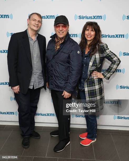 Marc Benecke, Tommy Mottola, and Myra Scheer pose at the SiriusXM Studios on April 12, 2018 in New York City.