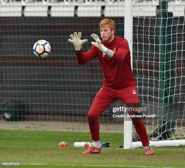 Adam Bogdan of Liverpool during a training session at Melwood Training Ground on April 12, 2018 in Liverpool, England.