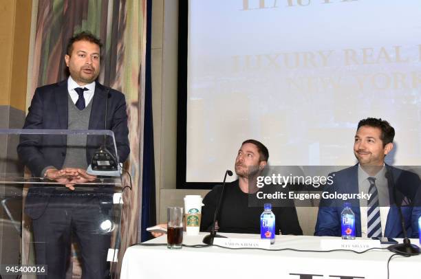 Kamal Hotchandani, Aaron Kirman and Jeff Miller attend the Haute Residence 2018 Luxury Real Estate Summit at CORE: Club on April 12, 2018 in New York...