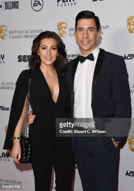 Lindsey Cole and Russell Kane attend the British Academy Game Awards held at the Troxy on April 12, 2018 in London, England.
