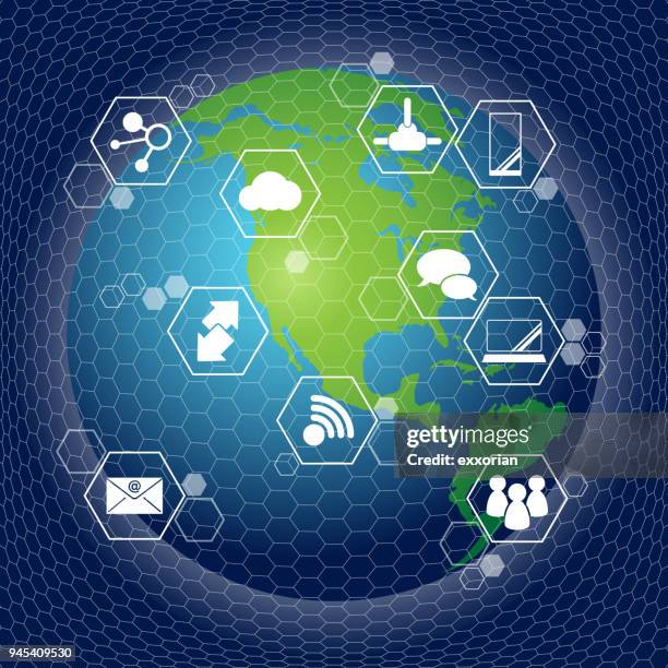 global networking - set of globe web icons and vector logos stock illustrations