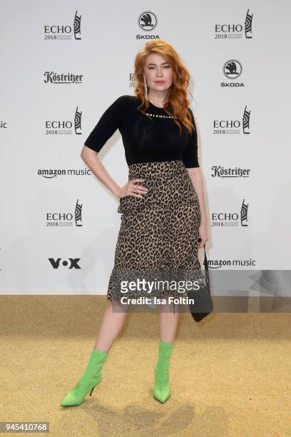 Palina Rojinski arrives for the Echo Award at Messe Berlin on April 12, 2018 in Berlin, Germany.