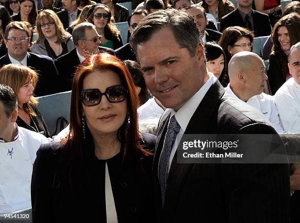 Actress Priscilla Presley and MGM Mirage Chairman and CEO Jim Murren appear during the grand opening news conference for the Aria Resort & Casino at...