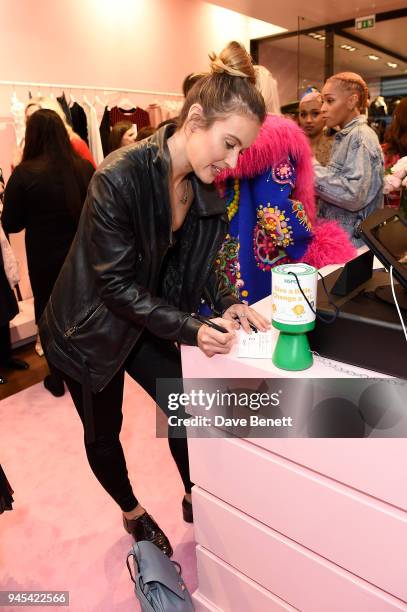 Charlie Webster attends the launch of the Fashion Re-Told pop-up in aid of the NSPCC at 196 Sloane Street on April 12, 2018 in London, England....