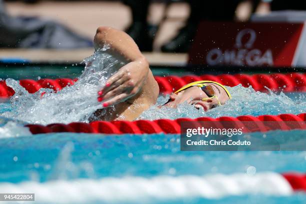 Allison Schmitt competes in the preliminary round of the 200 meter freestyle on day one of the TYR Pro Swim Series at Mesa at Skyline Aquatics Center...