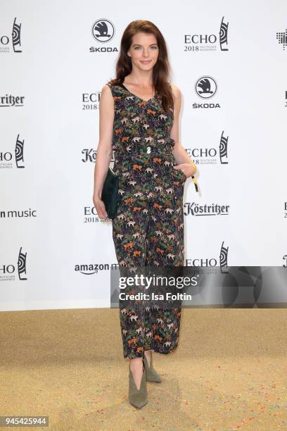 Yvonne Catterfeld arrives for the Echo Award at Messe Berlin on April 12, 2018 in Berlin, Germany.