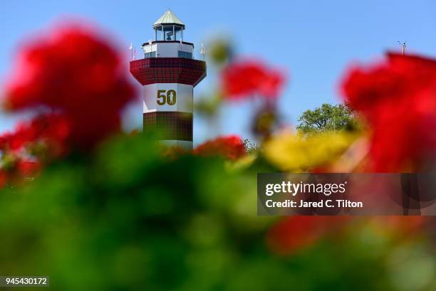 General view of the Hilton Head lighthouse during the first round of the 2018 RBC Heritage at Harbour Town Golf Links on April 12, 2018 in Hilton...