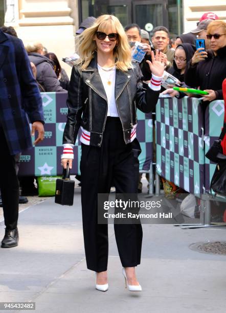 Actress January Jones is seen leaving aol live on April 12, 2018 in New York City.