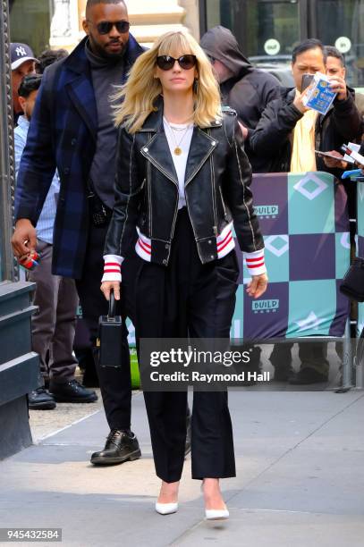 Actress January Jones is seen leaving aol live on April 12, 2018 in New York City.