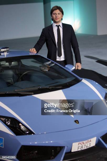 Michele Malenotti, vice president of Belstaff poses during the 'Belstaff Presents New Uniforms For Italian Police' at the Direzione Generale di...