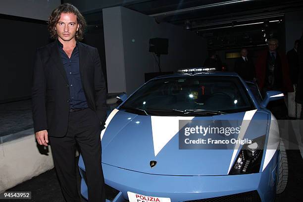 Manuele Malenotti, vice president of Belstaff, poses during the 'Belstaff Presents New Uniforms For Italian Police' at the Direzione Generale di...