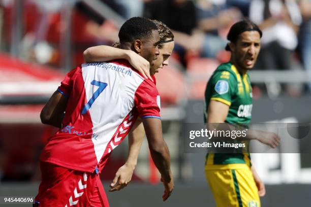 Gyrano Kerk of FC Utrecht, Giovanni Tropee of FC Utrecht, Abdenasser El Khayati of ADO Den Haag during the Dutch Eredivisie match between FC Utrecht...