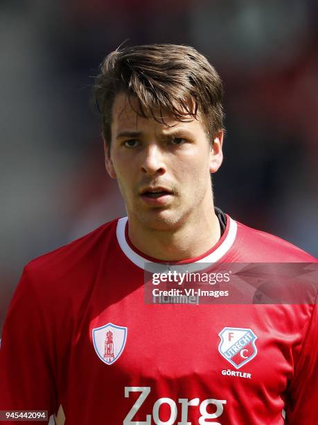 Lukas Gortler of FC Utrecht during the Dutch Eredivisie match between FC Utrecht and ADO Den Haag at the Galgenwaard Stadium on April 08, 2018 in...