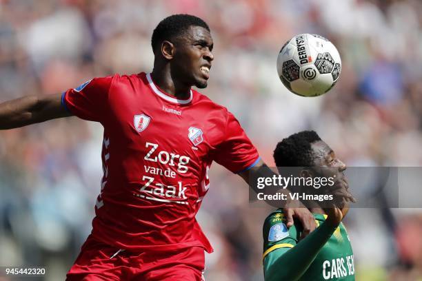 Gyrano Kerk of FC Utrecht, Wilfried Kanon of ADO Den Haag during the Dutch Eredivisie match between FC Utrecht and ADO Den Haag at the Galgenwaard...