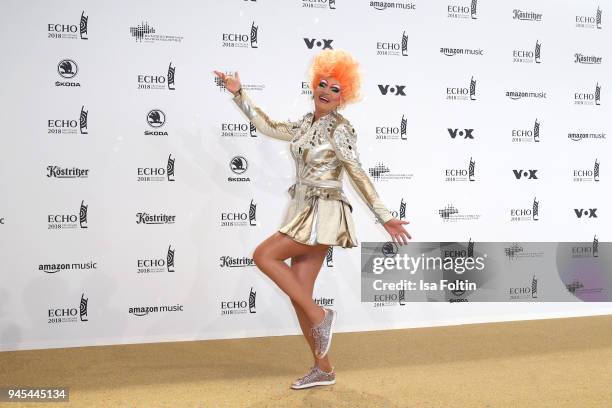 German drag queen Olivia Jones arrives for the Echo Award at Messe Berlin on April 12, 2018 in Berlin, Germany.