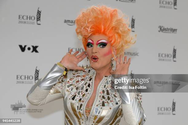 German drag queen Olivia Jones arrives for the Echo Award at Messe Berlin on April 12, 2018 in Berlin, Germany.