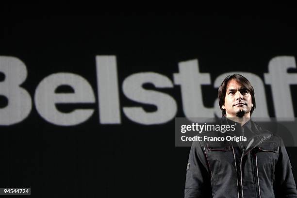 Model Marcus Schenkenberg presents a creation by Belstaff during the 'Belstaff Presents New Uniforms For Italian Police' at the Direzione Generale di...