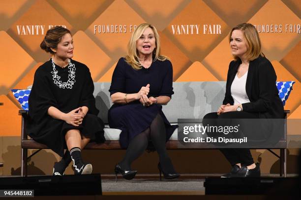 Combinator partner Kat Manalac, The RealReal founder and CEO Julie Wainwright, and Wired senior writer Jessi Hempel speak onstage during Vanity...