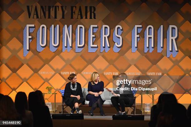 Combinator partner Kat Manalac, The RealReal founder and CEO Julie Wainwright, and Wired senior writer Jessi Hempel speak onstage during Vanity...