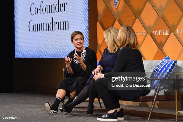 Combinator partner Kat Manalac, The RealReal founder and CEO Julie Wainwright, and Wired senior writer Jessi Hempel speak onstage during Vanity...