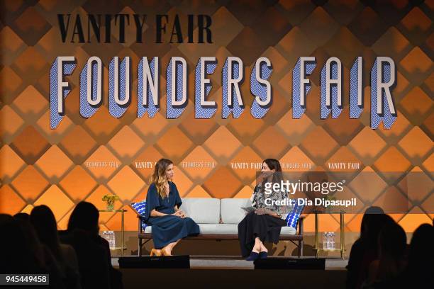Birchbox co-founder CEO Katia Beauchamp and Vanity Fair contributing editor Bethany McLean speak onstage during Vanity Fair's Founders Fair at Spring...