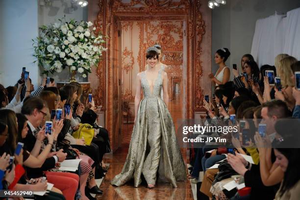 Model walks the runway at the Theia Spring 2019 Bridal Collection on April 12, 2018 in New York City.