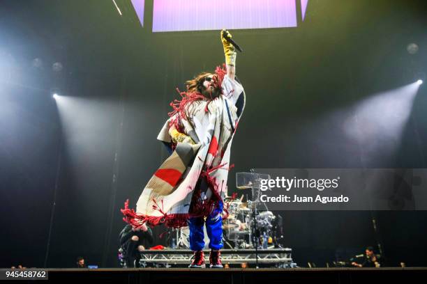 Jared Leto of 30 Seconds To Mars performs on stage at Wizink Center on April 12, 2018 in Madrid, Spain.