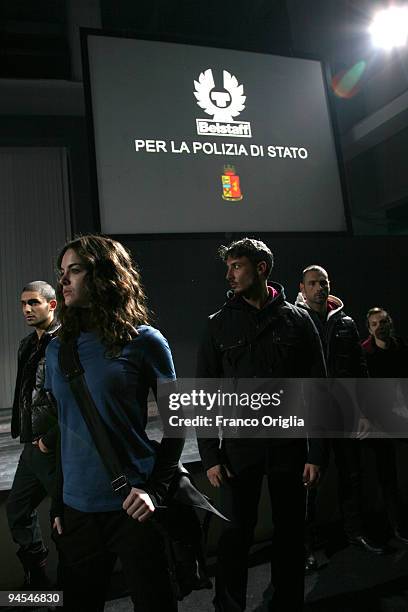 Models present creations by Belstaff during the 'Belstaff Presents New Uniforms For Italian Police' at the Direzione Generale di Pubblica Sicurezza...